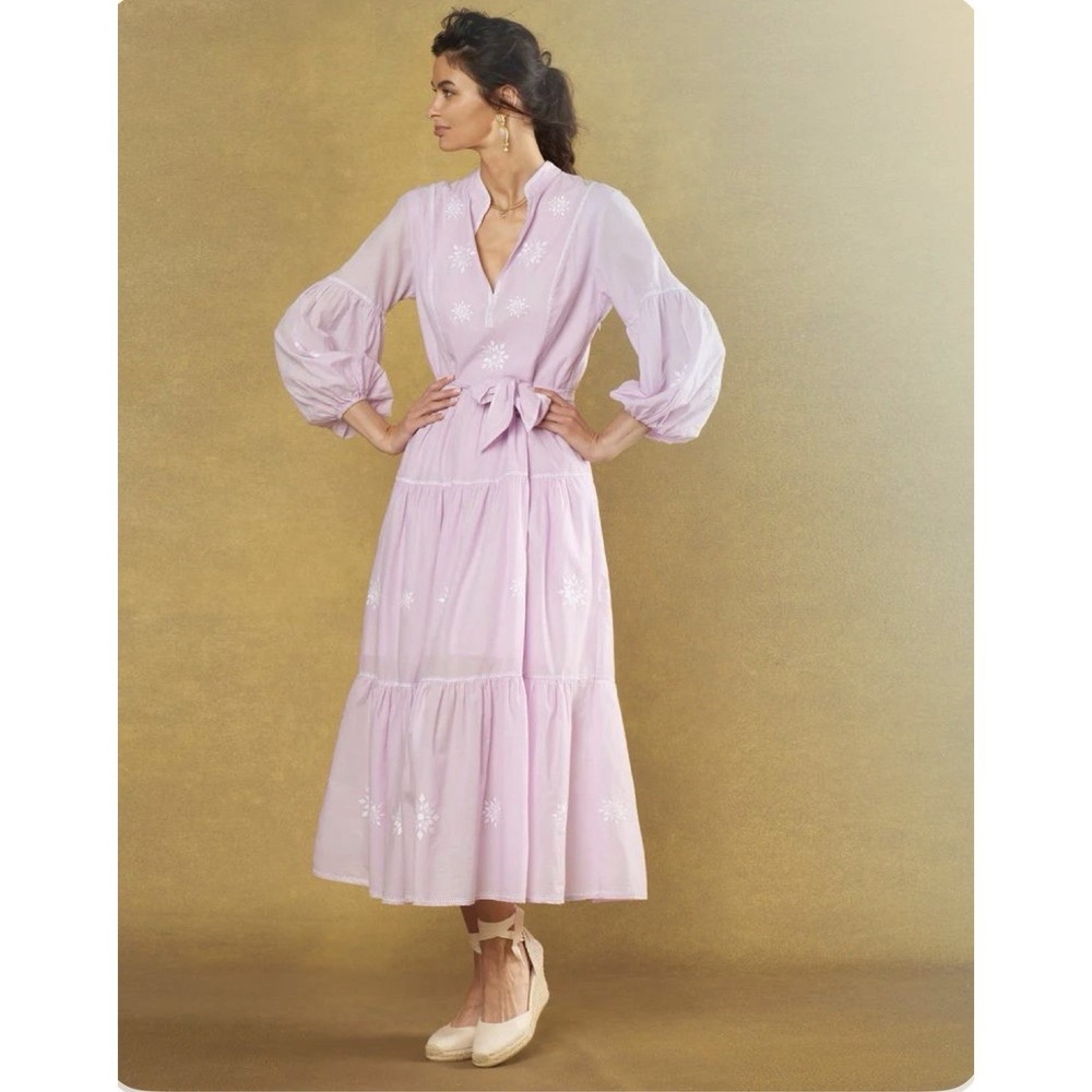 NicoBlu Jacaranda Midi Dress Sunset Lavender Size XS Balloon Sleeve Embroidered